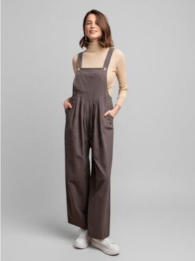 Pintuck Detail Charcoal Color Overall with Side Pockets